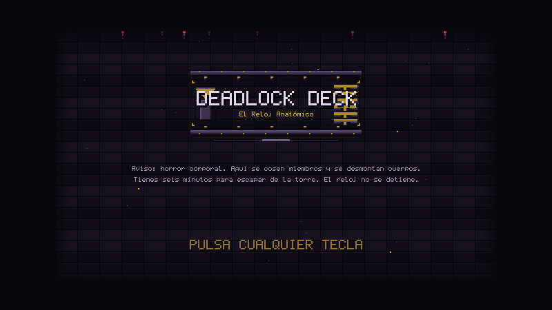 Pantalla de arranque de la construcción A: título en pixel art sobre un muro oscuro.